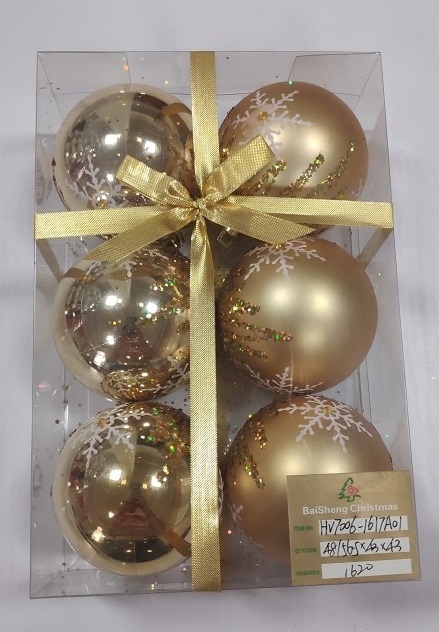7cm Painted Balls, 6pcs In PVC Box With Ribbon