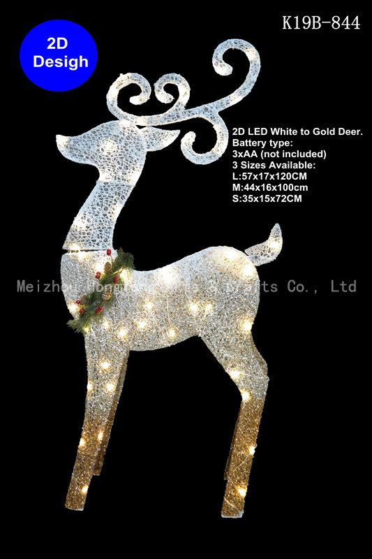 LED white to Champagne GlitterPre lit Reindeer Christmas decor-2D design, xmas reindeer
