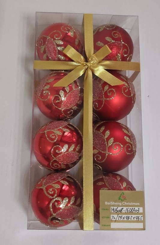 6cm Painted Balls, 8pcs In PVC Box With Ribbon