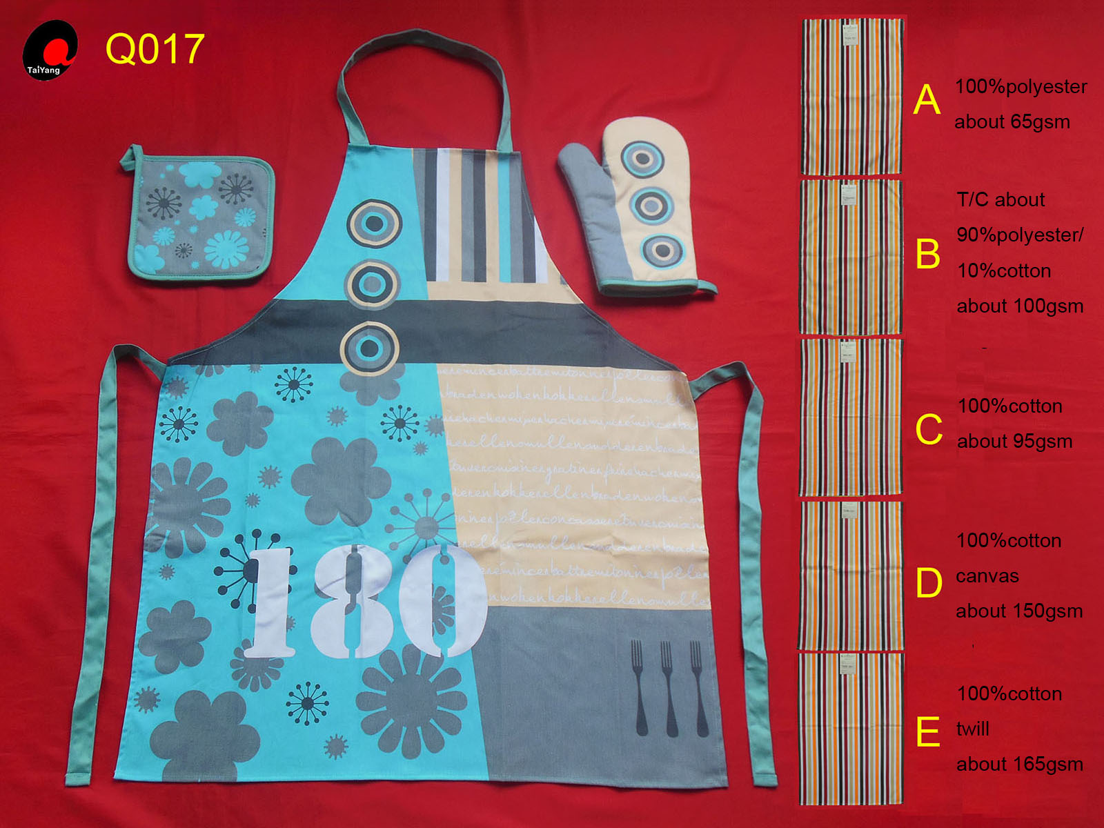 Oven mitt/potholder/apron/tea towel/table cloth, and etc.