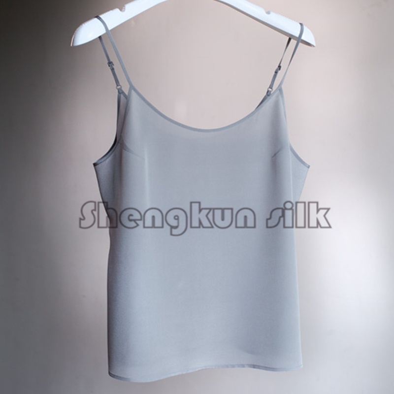 Women Sexy Bottom Shirt Female Solid Color 100% Mulberry Silk Sling Vest Camisole Tops S M L XL Pyjamas Nuisette Sexy