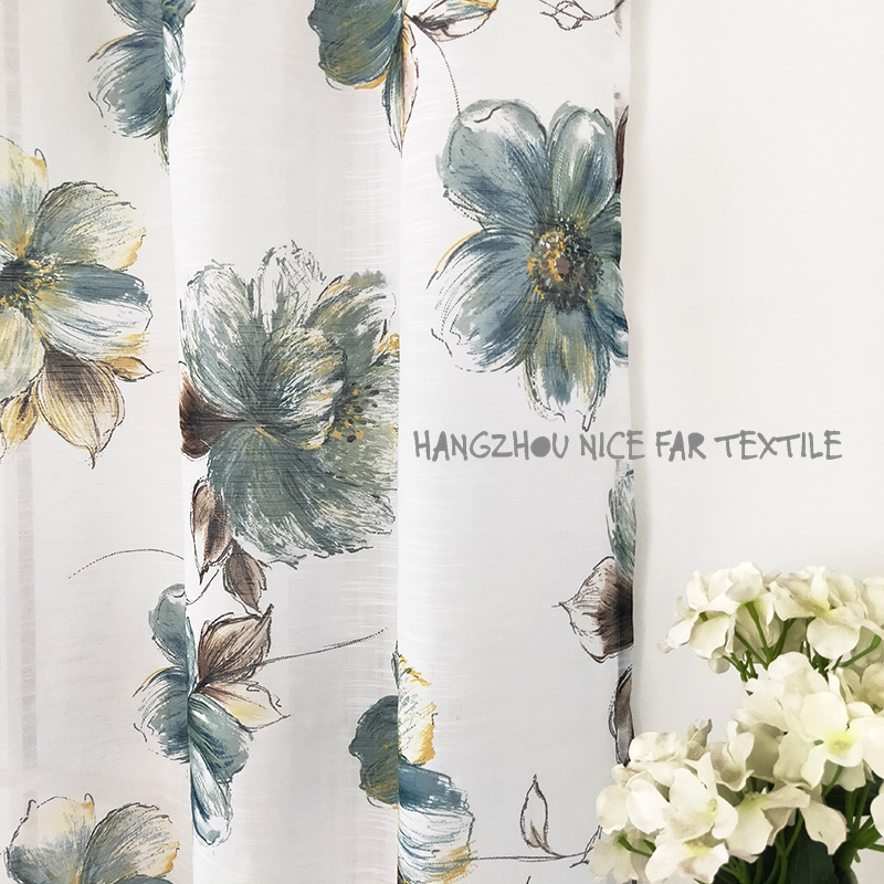 00000YH-2 FLOWER stripe voile fabric yarn dyed jacquard screen printing cutting recycle voilage ready made linen curtain