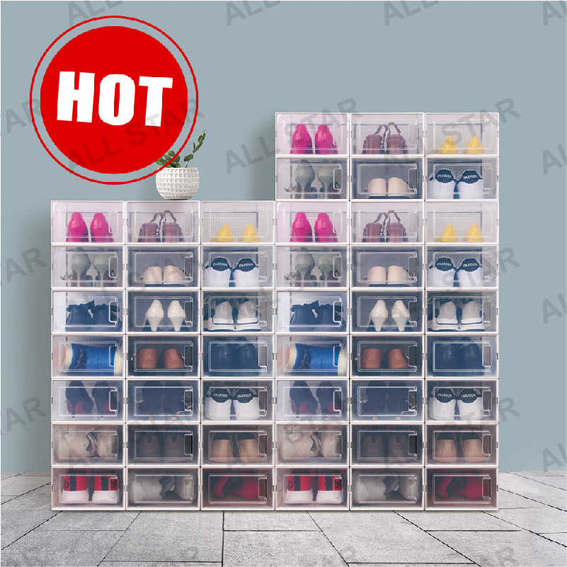 Free sample hot selling clear plastic large drop front shoe box