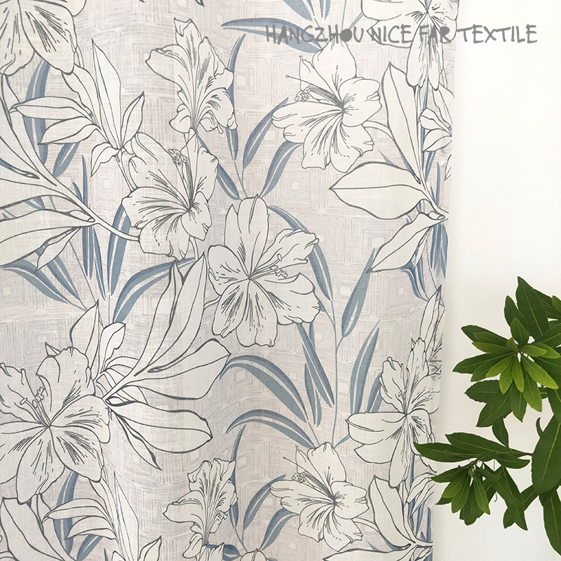 00000YH-1 FLOWER stripe voile fabric yarn dyed jacquard screen printing cutting recycle voilage ready made linen curtain