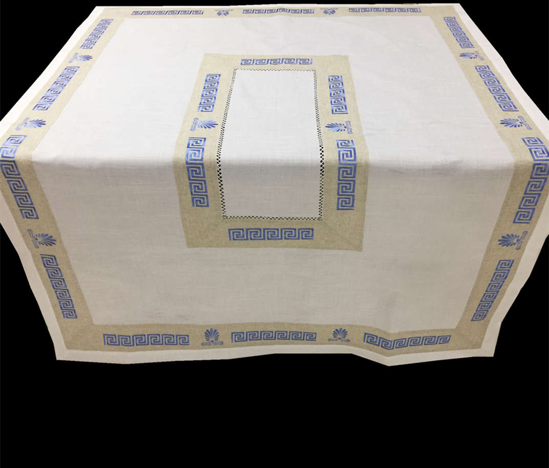 Embroidery Tablecloth Beige Fabric With Natural Polylinen