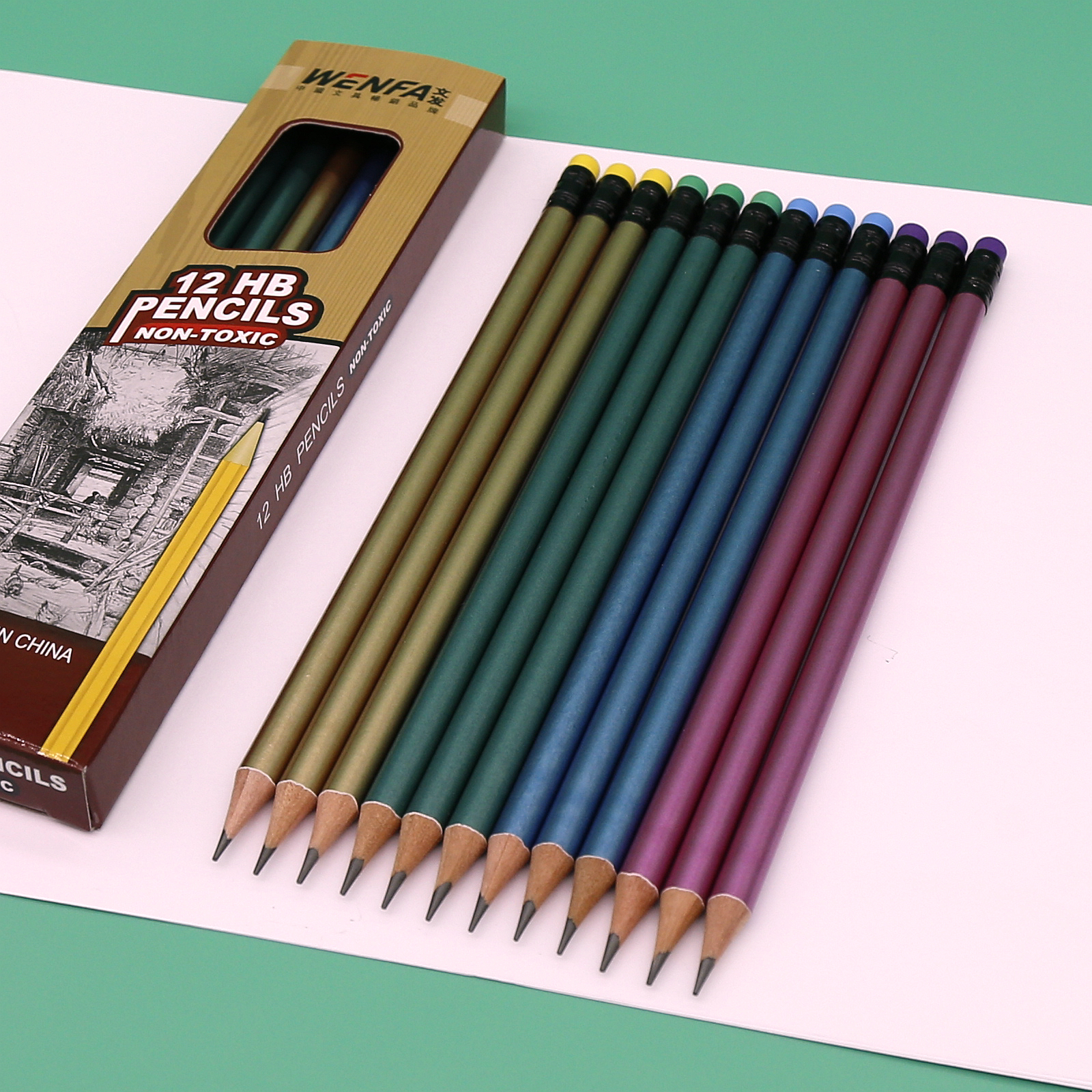 HB Pencil, Metallic Colors Body wtih Eraser，Soften Poplar Wood Factory Direct Sale Wholesale High Qualitylity，GP - 013