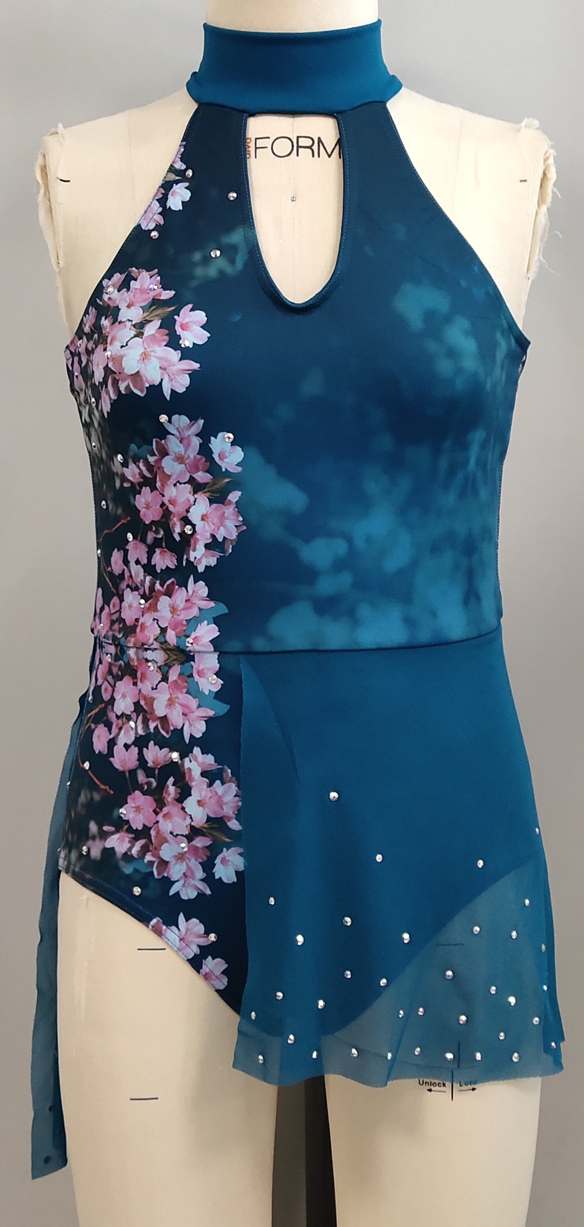 Ladies mock neck print dress with high quality rhinstones - dance / performance / dancewear
