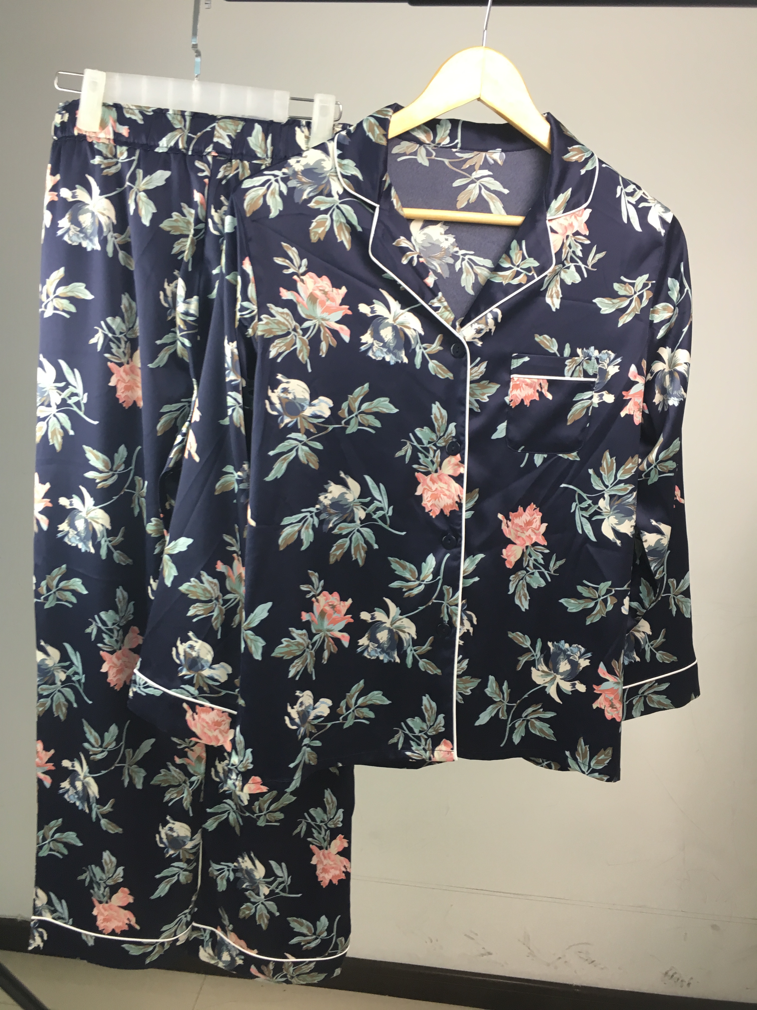 Womens Satin Long Sleeve Pajama Set