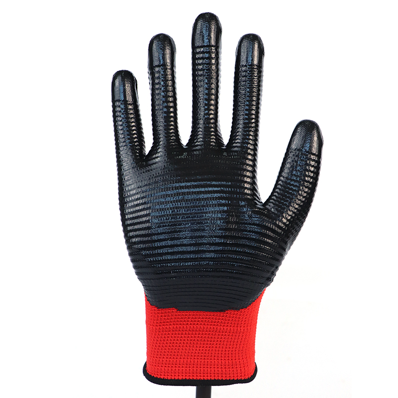 Glove Nitrile-13g Polyester Zebra Strips Shell Smooth Nitrile Coated Glove Working Gloves