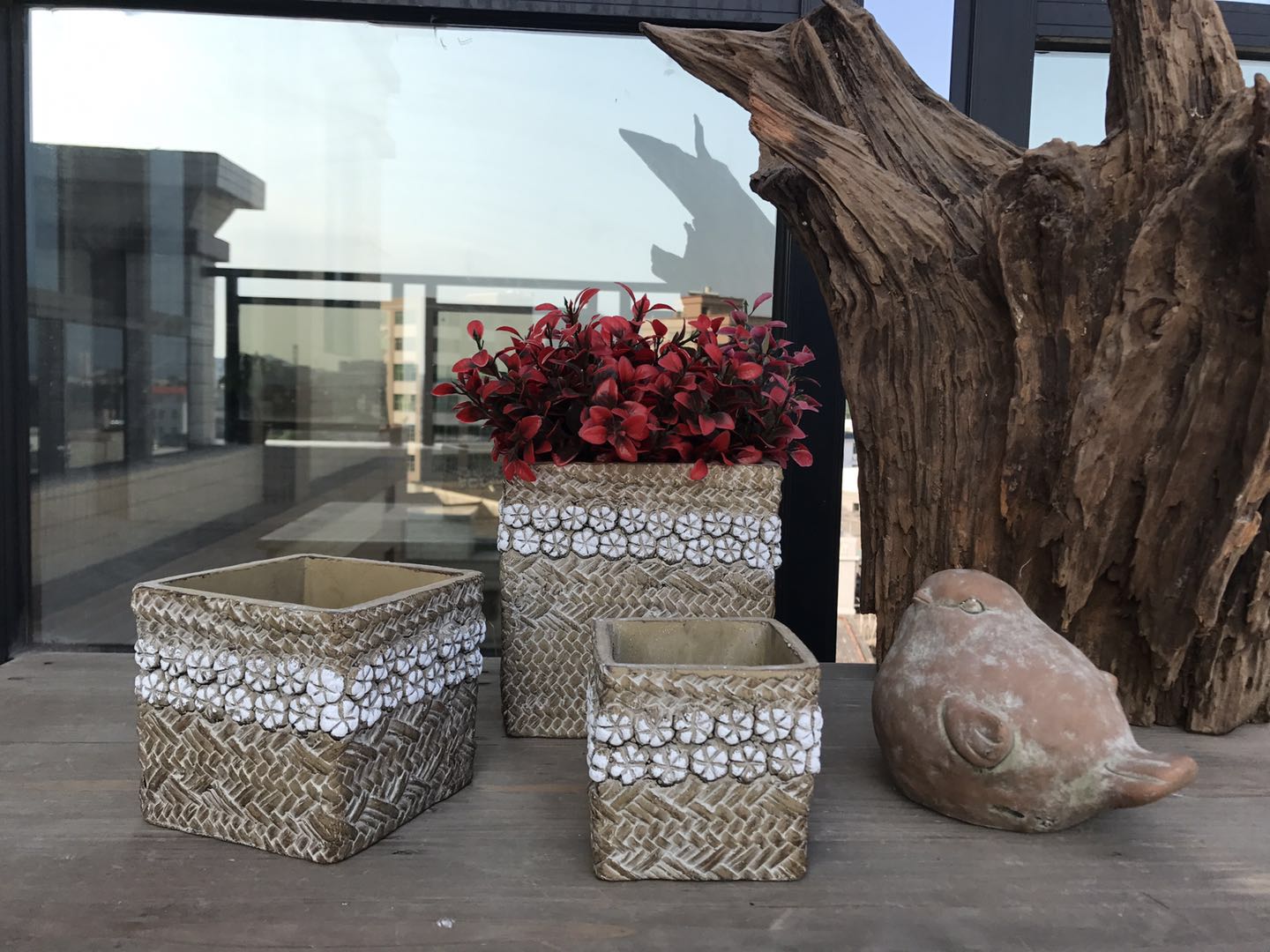 cement flower pot, decoration bird
