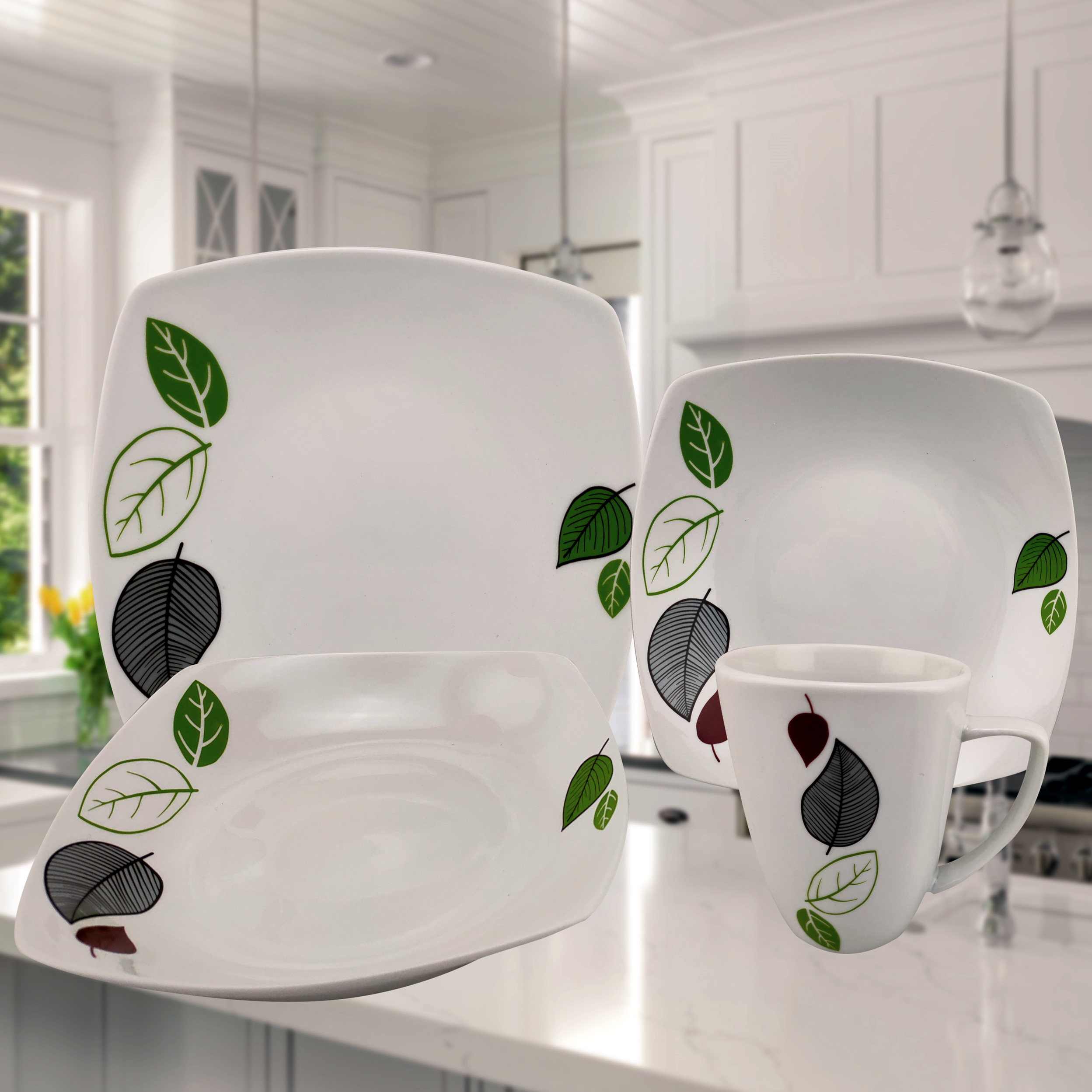16 Piece Square Dinnerware Set Porcelain