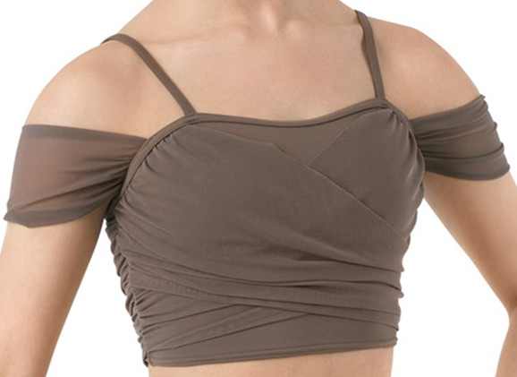 Ladies draped sleeve mesh crop top -dance/show/costume/stage