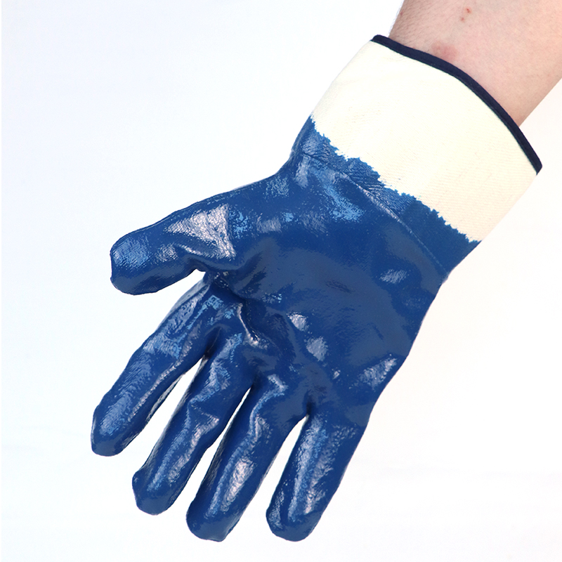 Glove Nitrile--Cotton Jersey Liner, Nitrile Fully Coated, Smooth Finish Safety Cuff Working Gloves