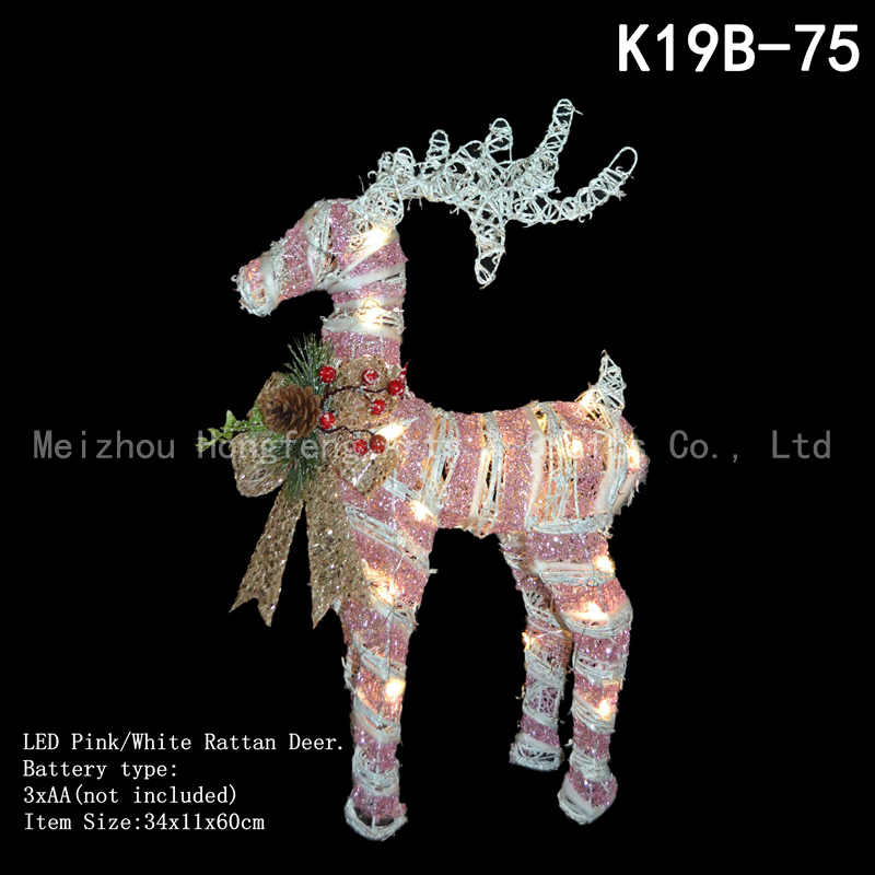 LED pink and white pre lit rattan Reindeer Christmas decor. xmas reindeer
