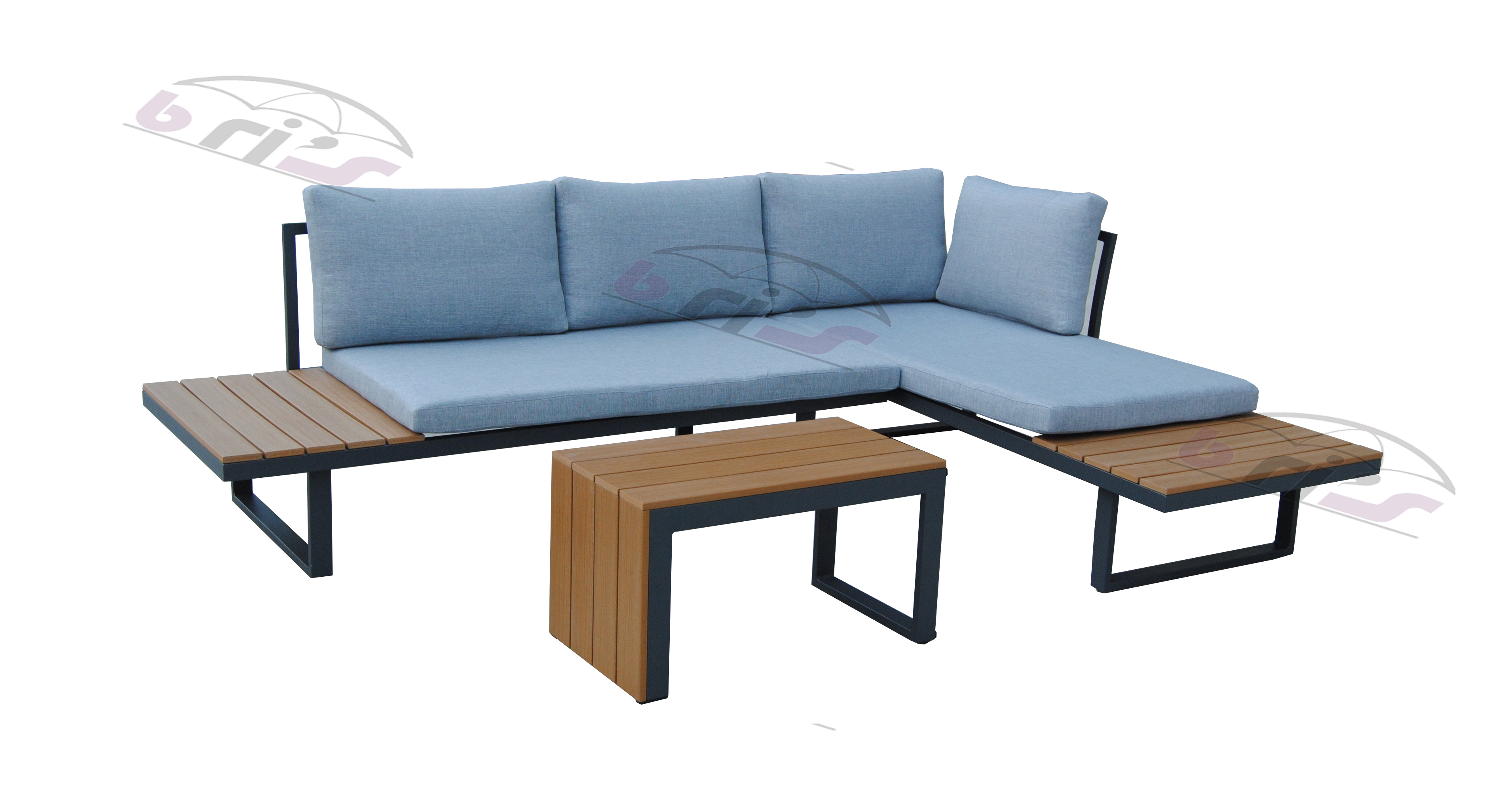 alu sofa set with teak table top