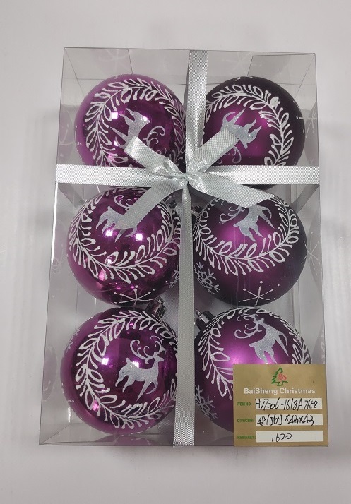 7cm Painted Balls, 6pcs In PVC Box With Ribbon