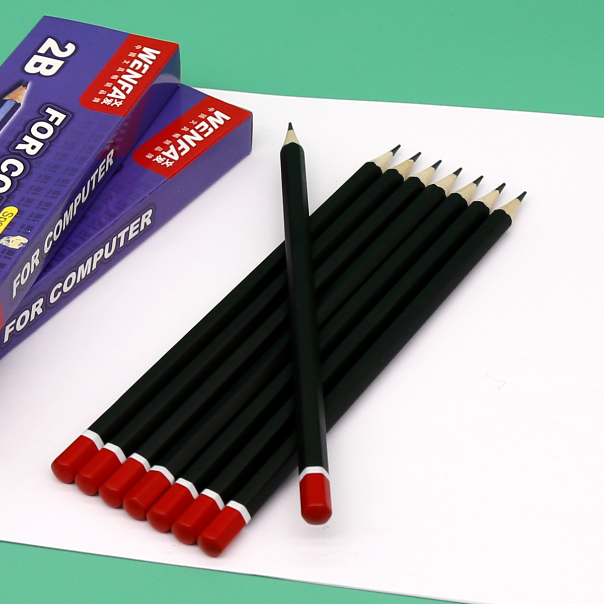 2B Pencil, Matte Black Body wtih Red End Dipped Soften Poplar Wood Factory Customized Pacakge Wholesale