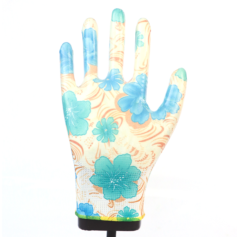 Glove Nitrile-13g Floral Polyester Shell Smooth Nitrile Coated Glove