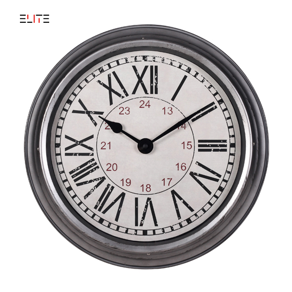 16” retro wall clock with metal case in weathered finish