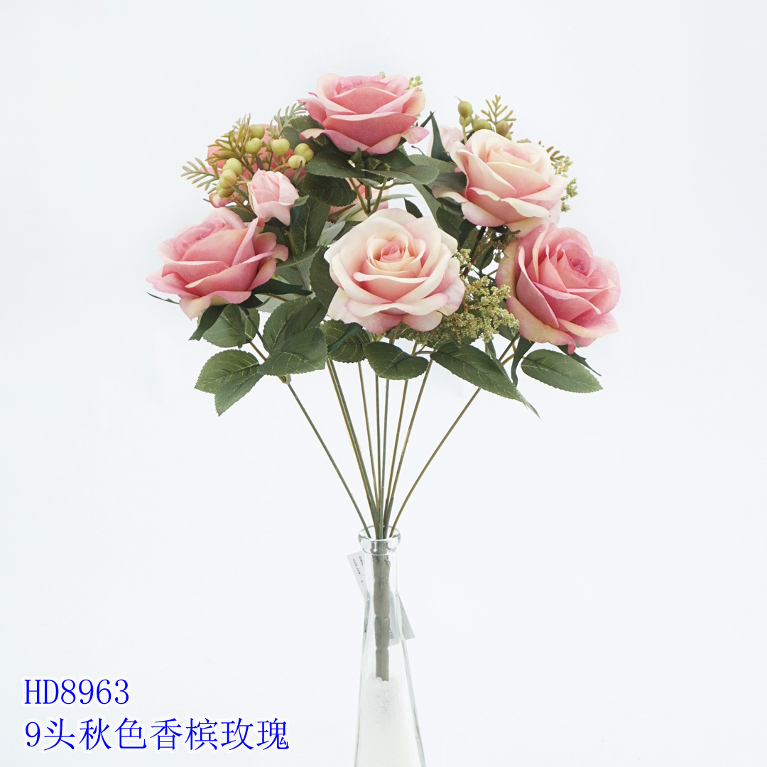 ! 0.49m Artificial Flower Artifical flowers factory home decoration wedding bridal Autumn Rose Bush X 9