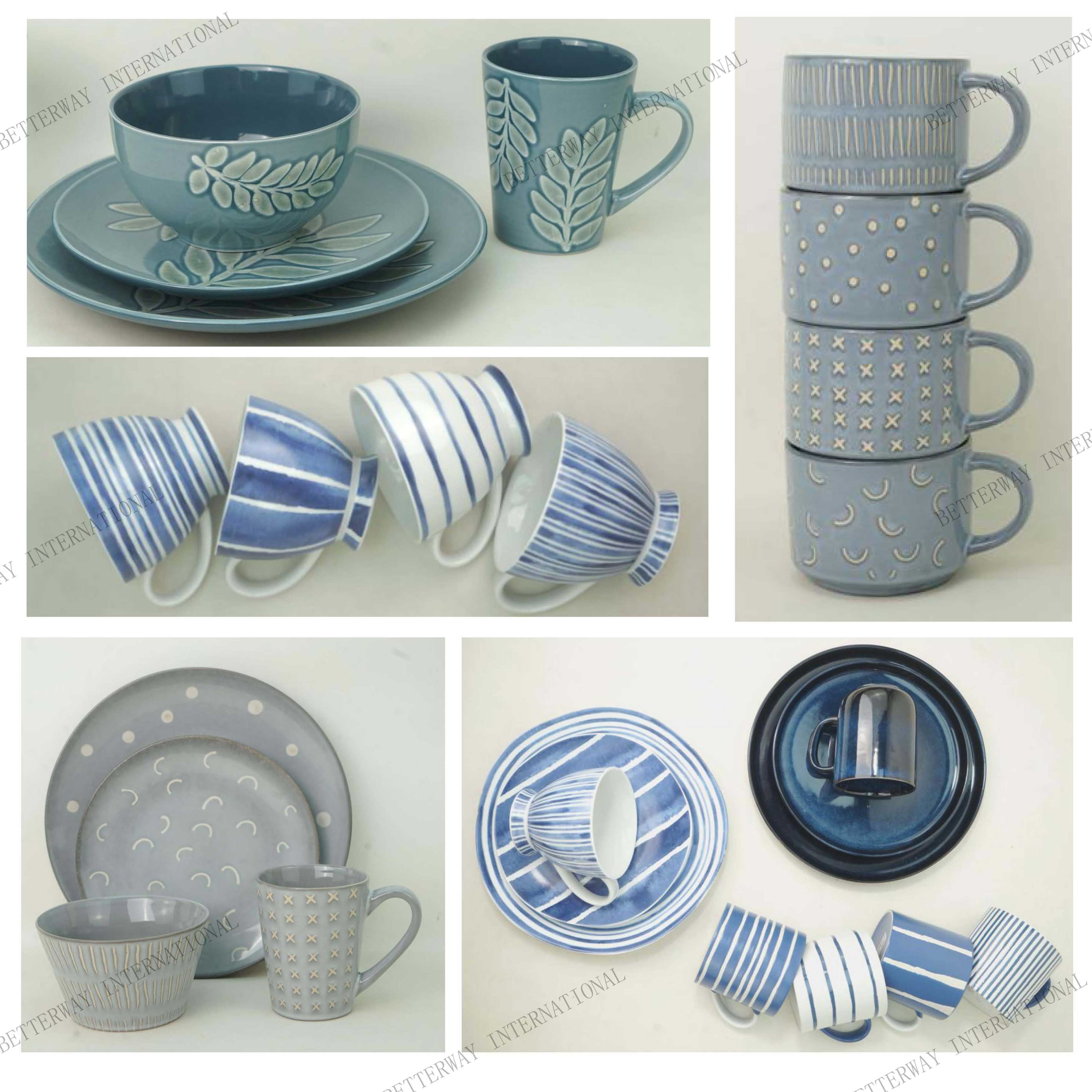 No. 004 Dinnerware with true blue engraved pattern