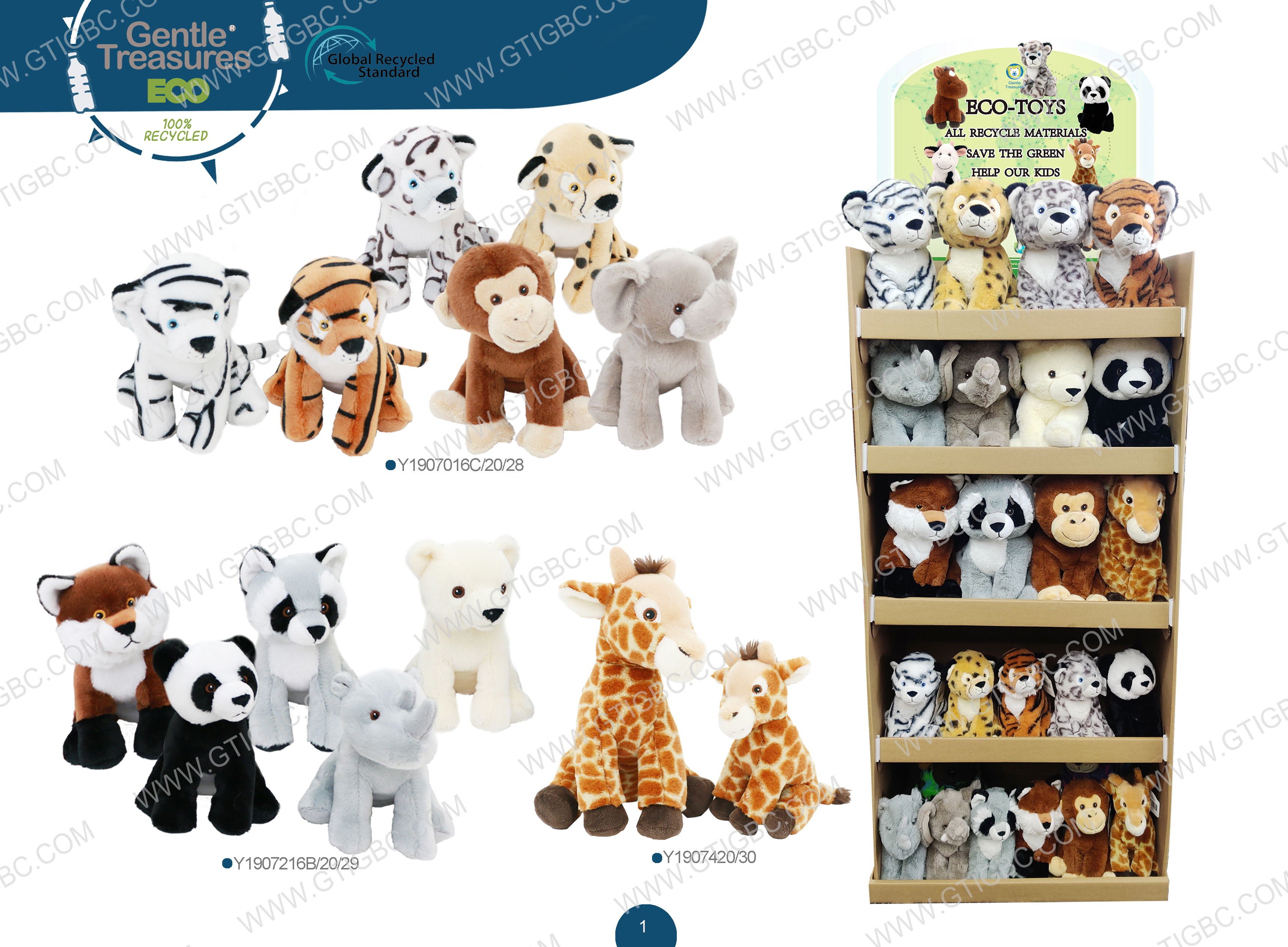 Eco Animals Tiger Monkey Elephant Leopard Fox Panda Giraffe Polar Bear Raccoon Gtst Plush Toy