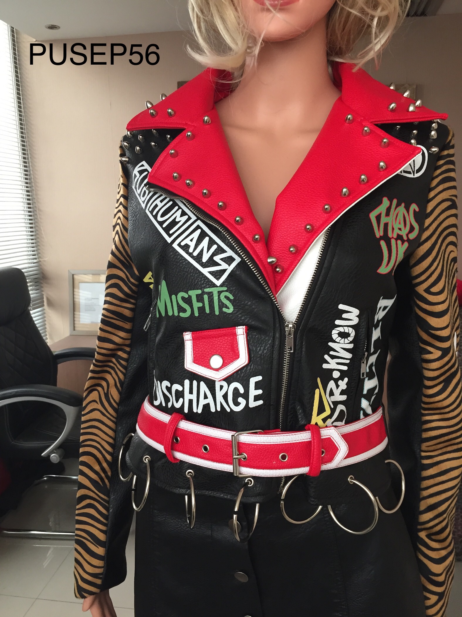 Ladies Print Embroider With Studs Pu Jacket