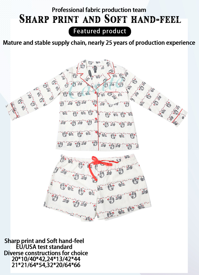 Ladies AOP Twill Woven Flannel Button Pajama Set