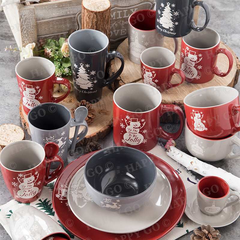 6OZ / 12OZ Under glazed silk screen printing Christmas Stoneware dinnerset