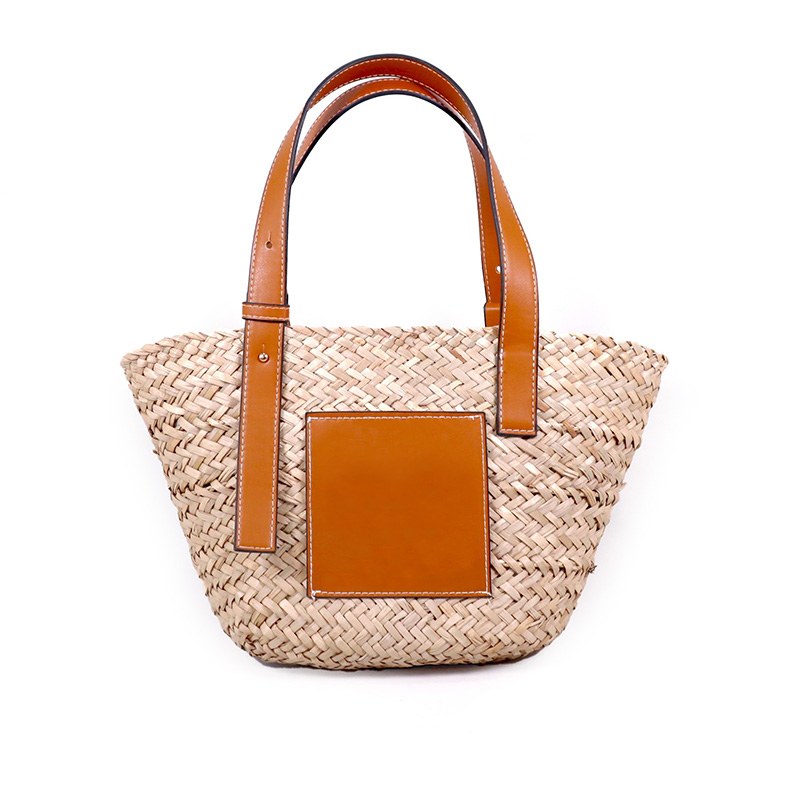 Natual straw crocheted beach tote bag
