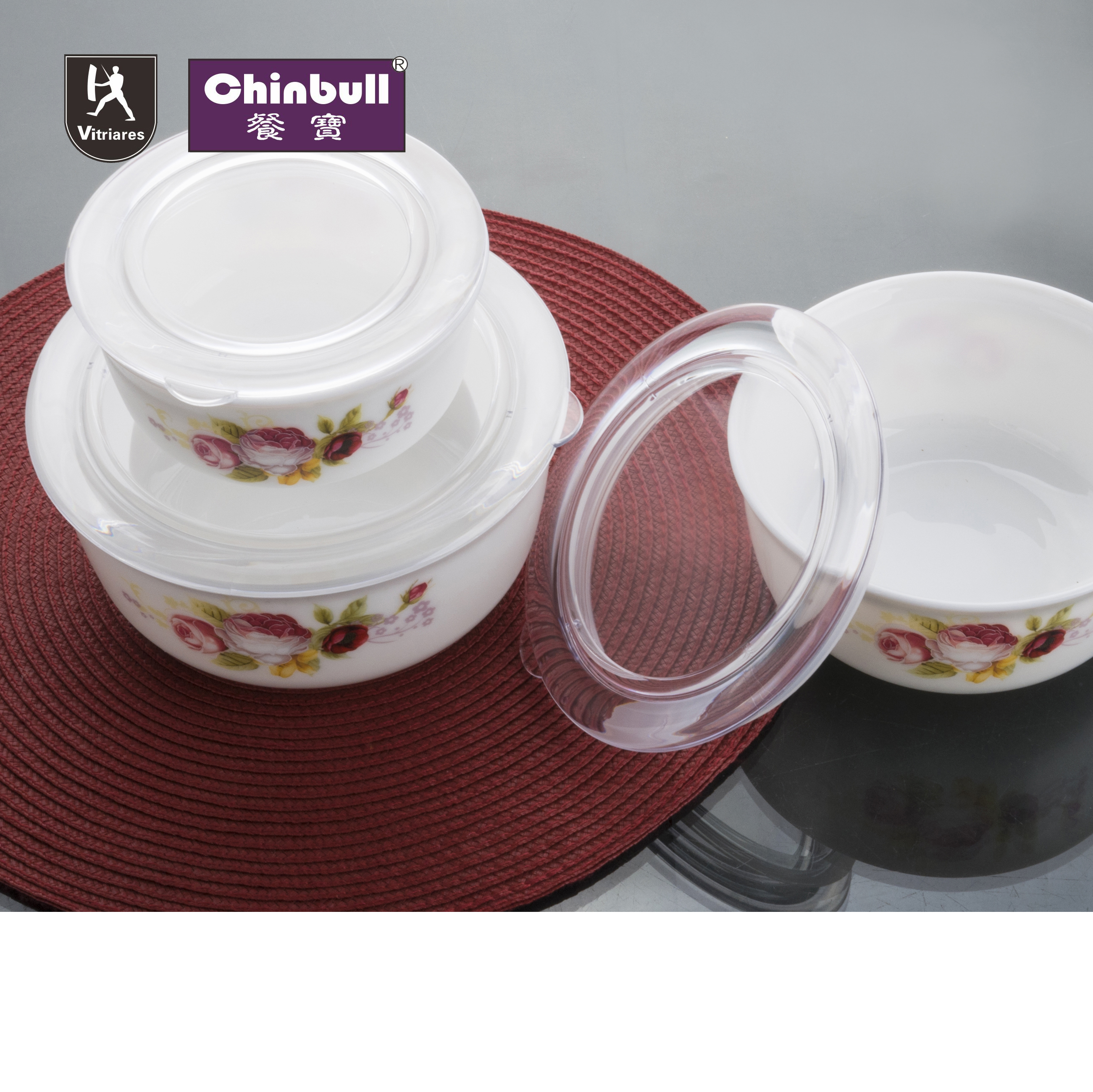 3pcs bowl set with lid (opal glassware）