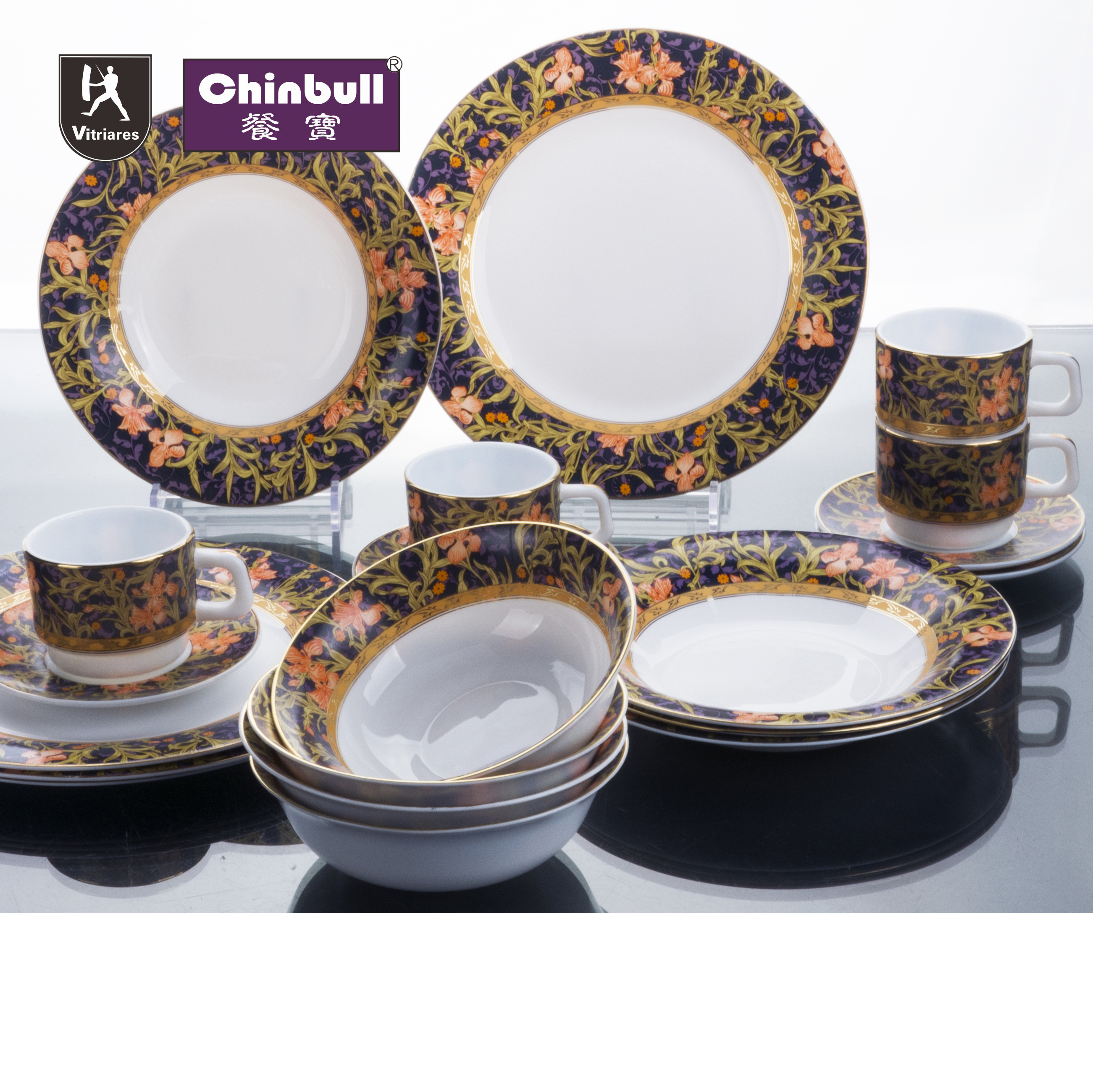 Golden design 20pcs dinner set (opal glassware）