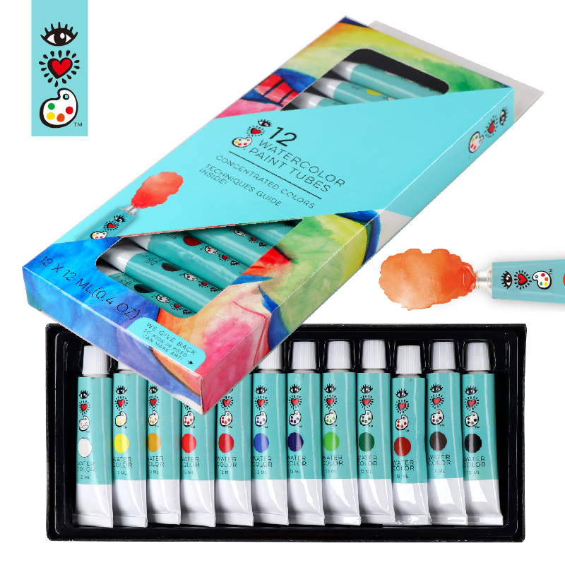 12x12ml Kids Washable Liquid Artist Art Watercolor Paint Set