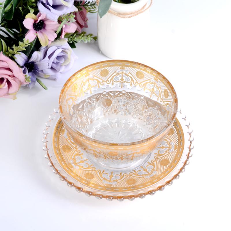 10.5cm Bowl+12cm Saucer 12pcs Gemstone Design Bowl+saucer Set With Golden Decal
