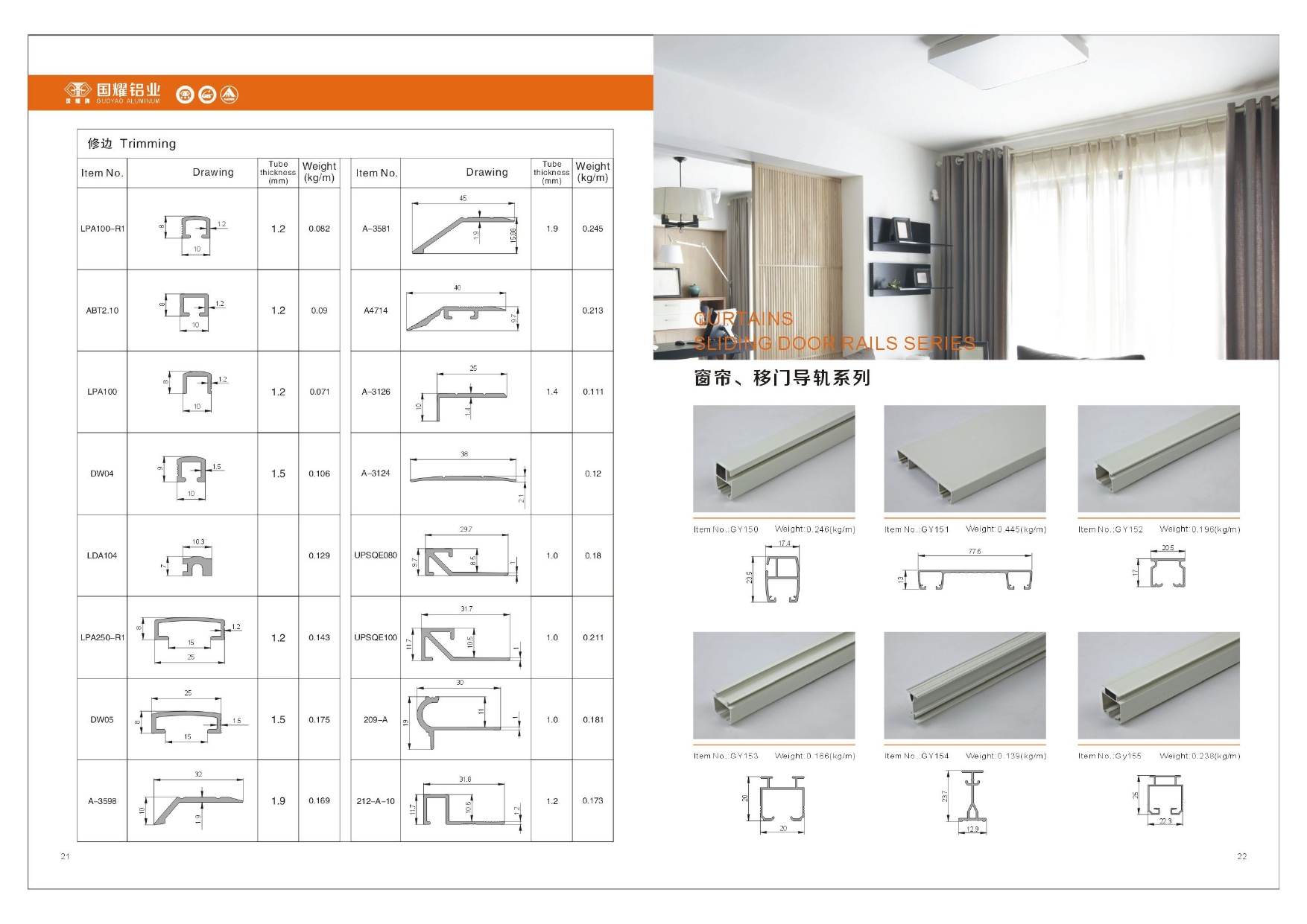 Curtain rail aluminum profile