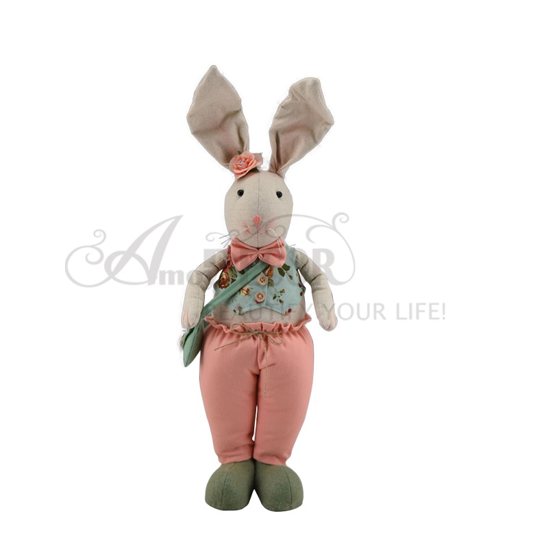 Fabric standing fat rabbit with fashion cloths