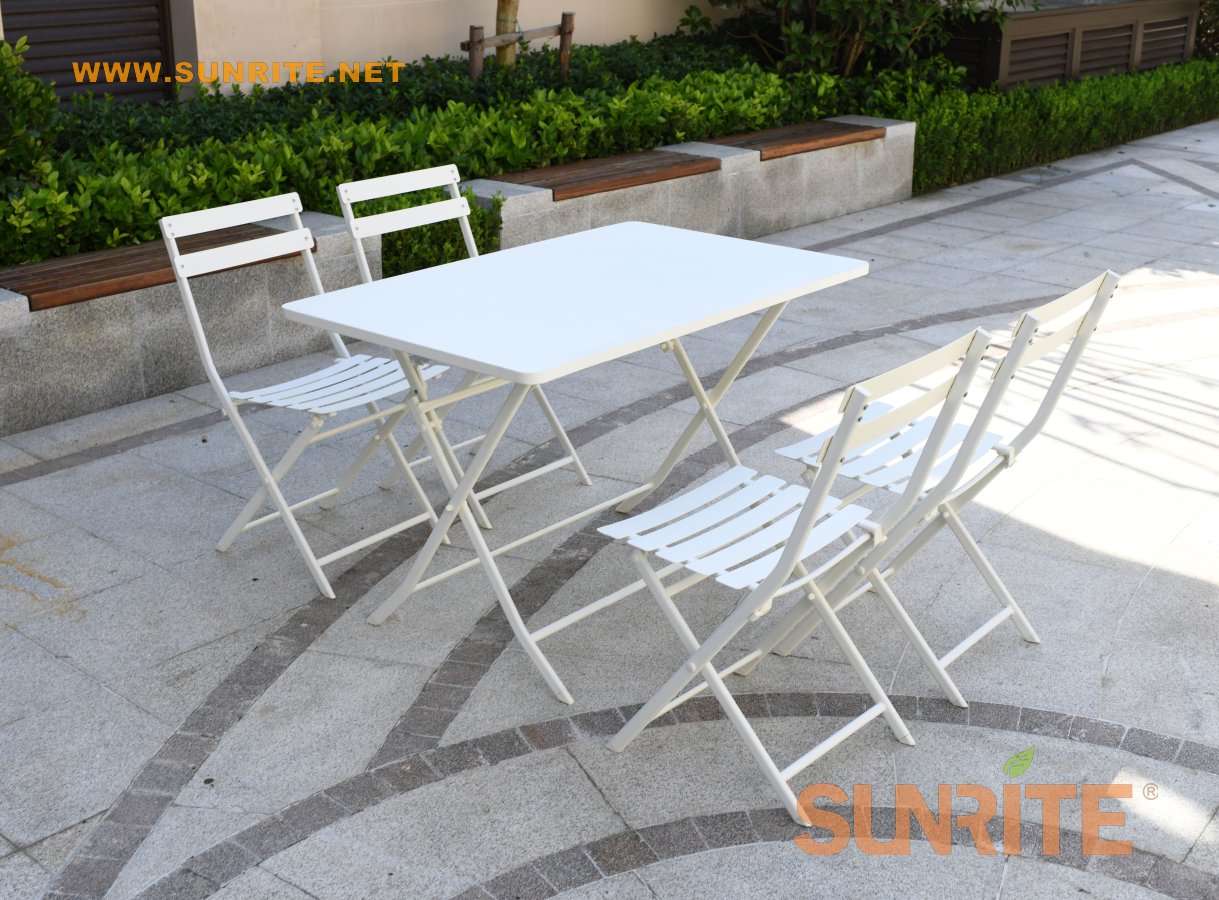 Corydon 5pcs rect. metal panel folding slat furniture bistro set