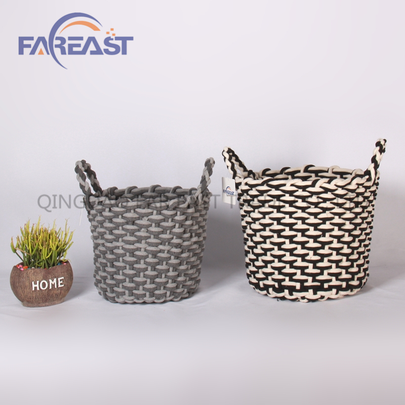 Set of 2 Round Tapered Cotton Rope Woven Storage Basket