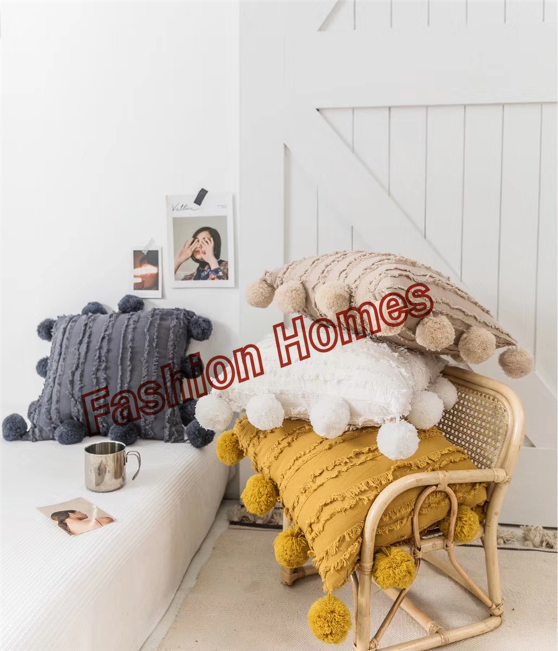 Hot selling 100%cotton big pompon Pillowcases