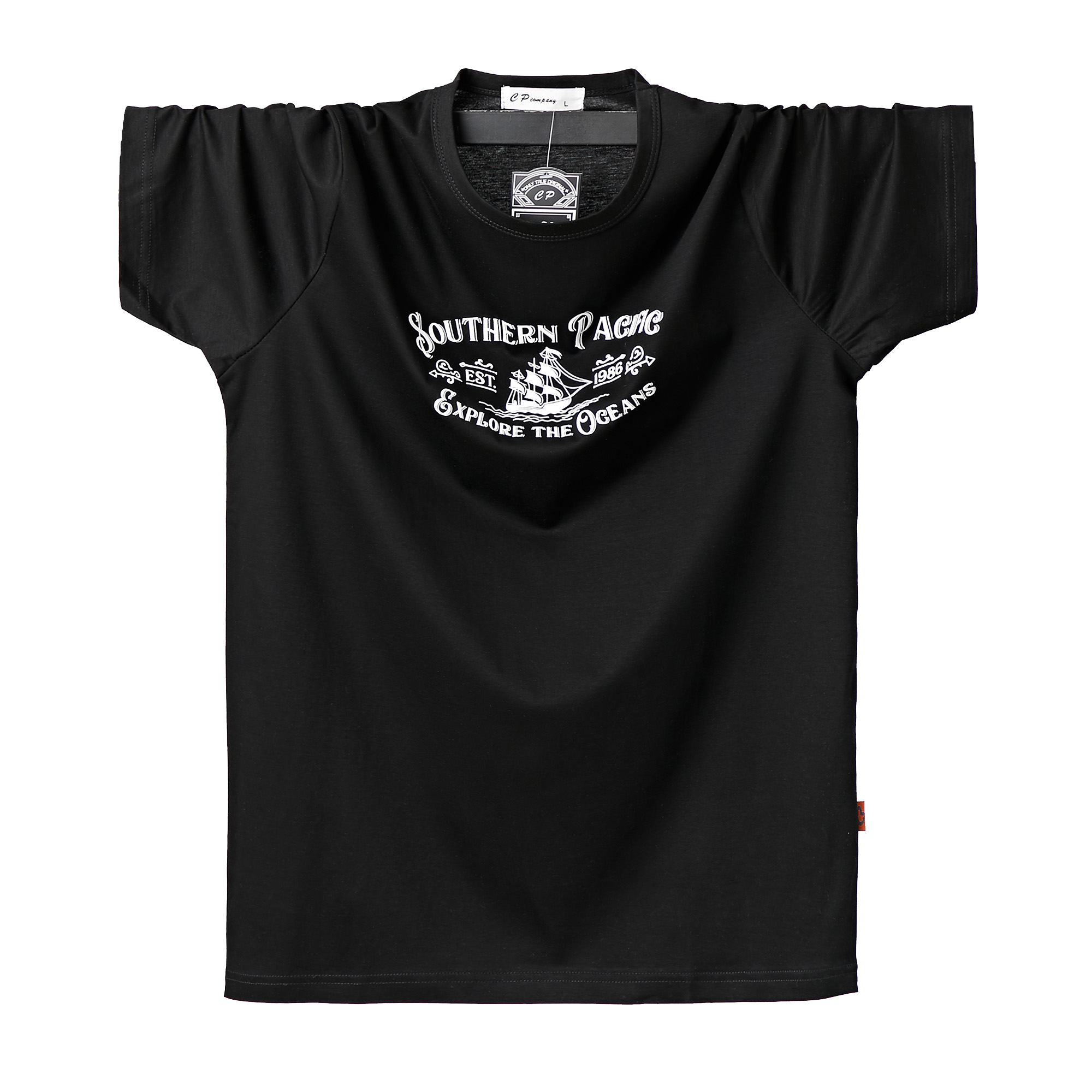 Round neck monogram printing mercerized cotton T-shirt