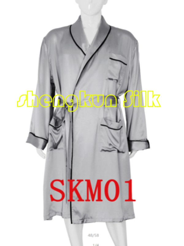 Men High Quality 100% Silk Pajamas Nightgown Robe One Piece Pyjamas