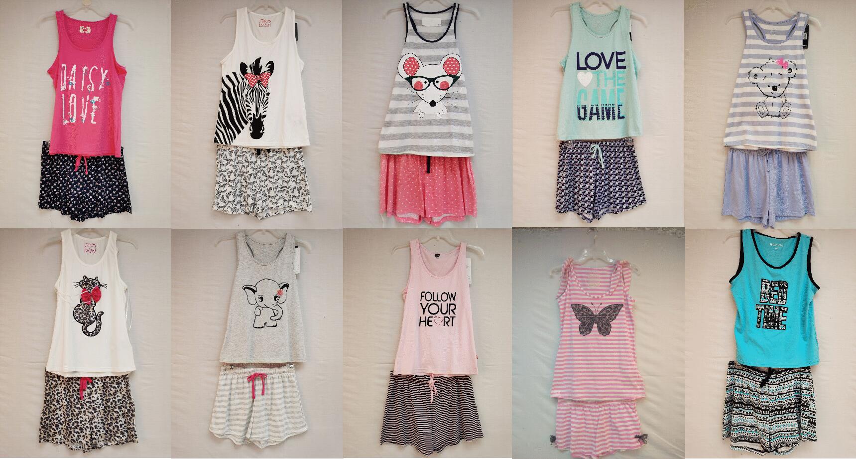 Ladies knitting + woven pajama Set