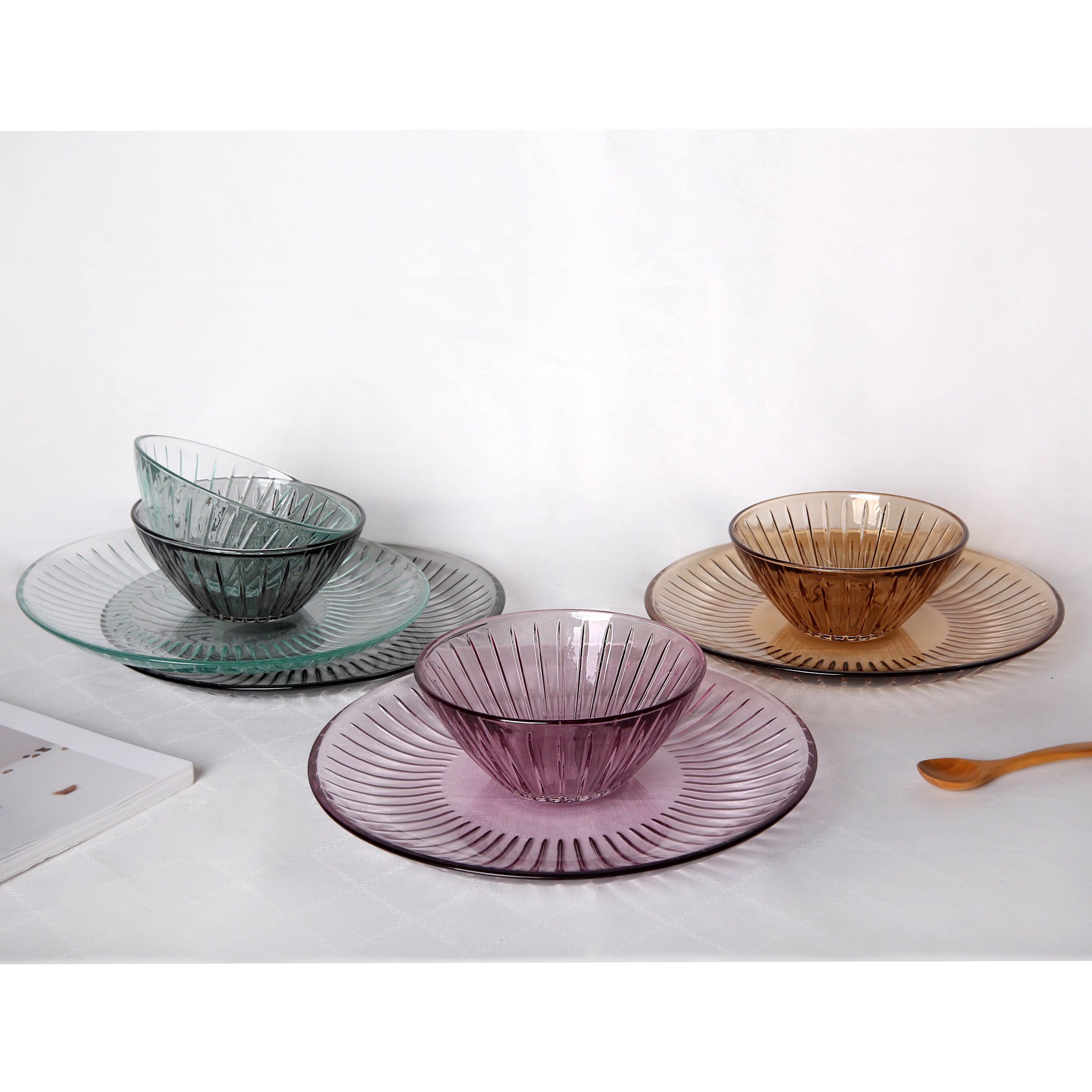 Vertical Stripes Glass Round Dinner Bowl | Salad Mixing Bowl