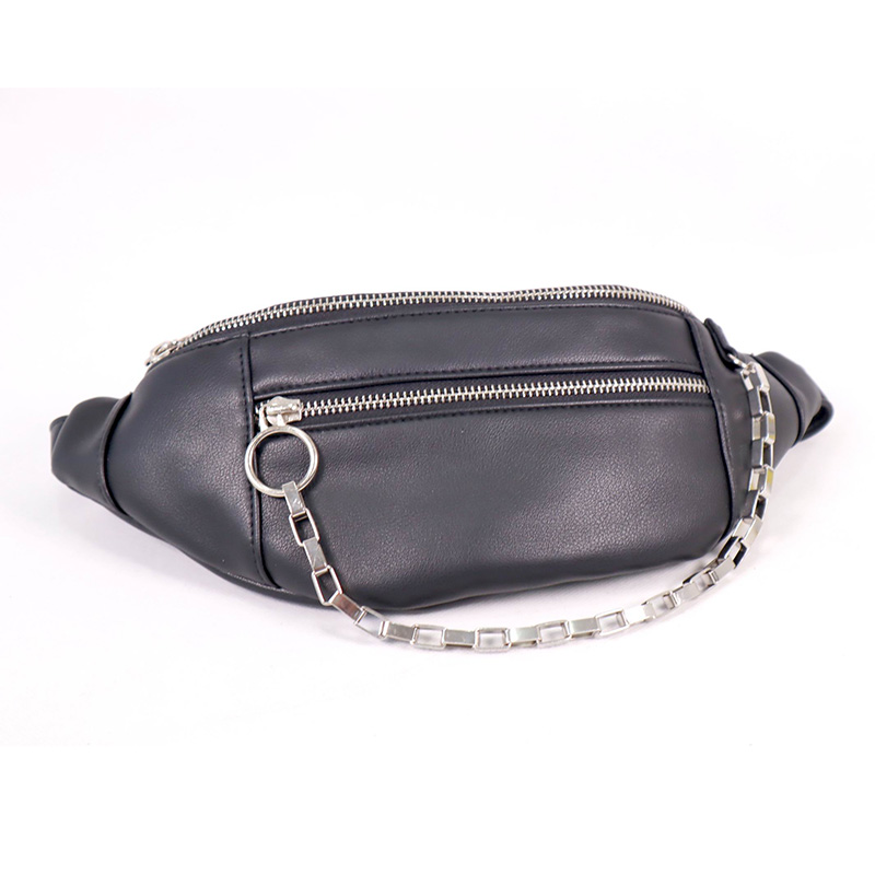 PU waist bum bag chest bag with metal chain trim