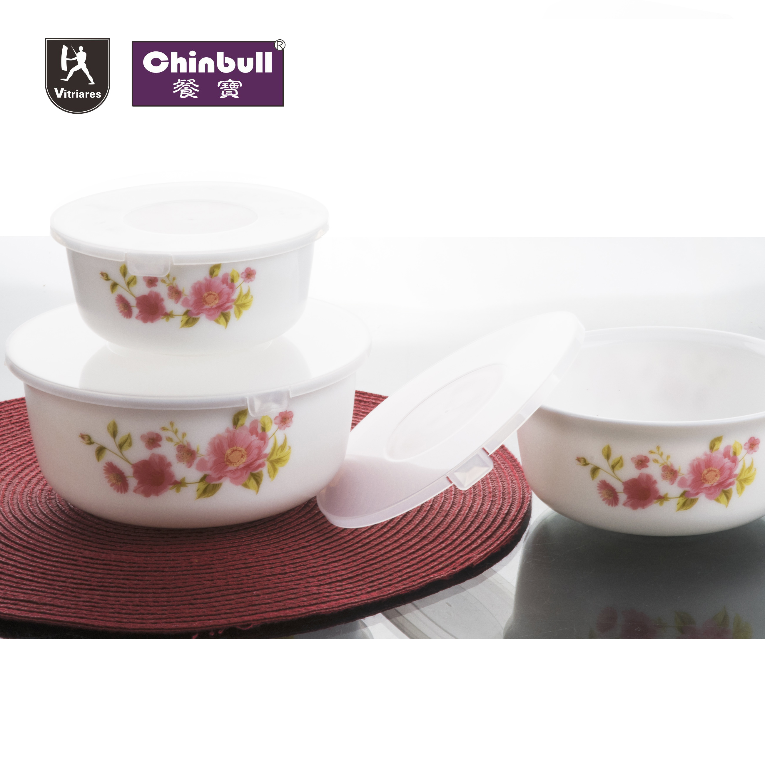 3pcs bowl set with lid (opal glassware）