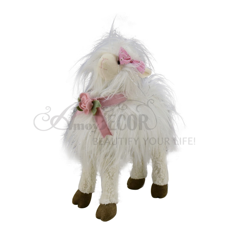 Fabric standing llama with long plush fur