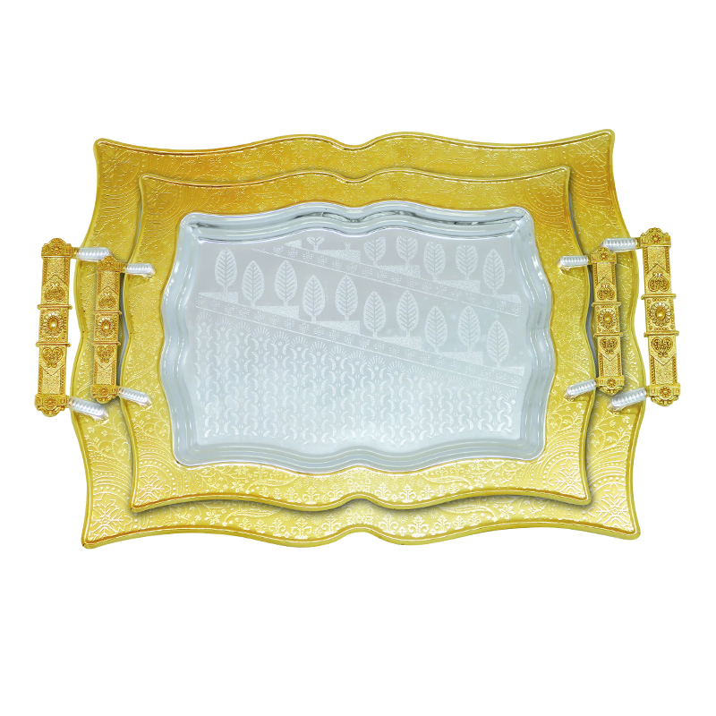 Silver plated iron tray with gold edge