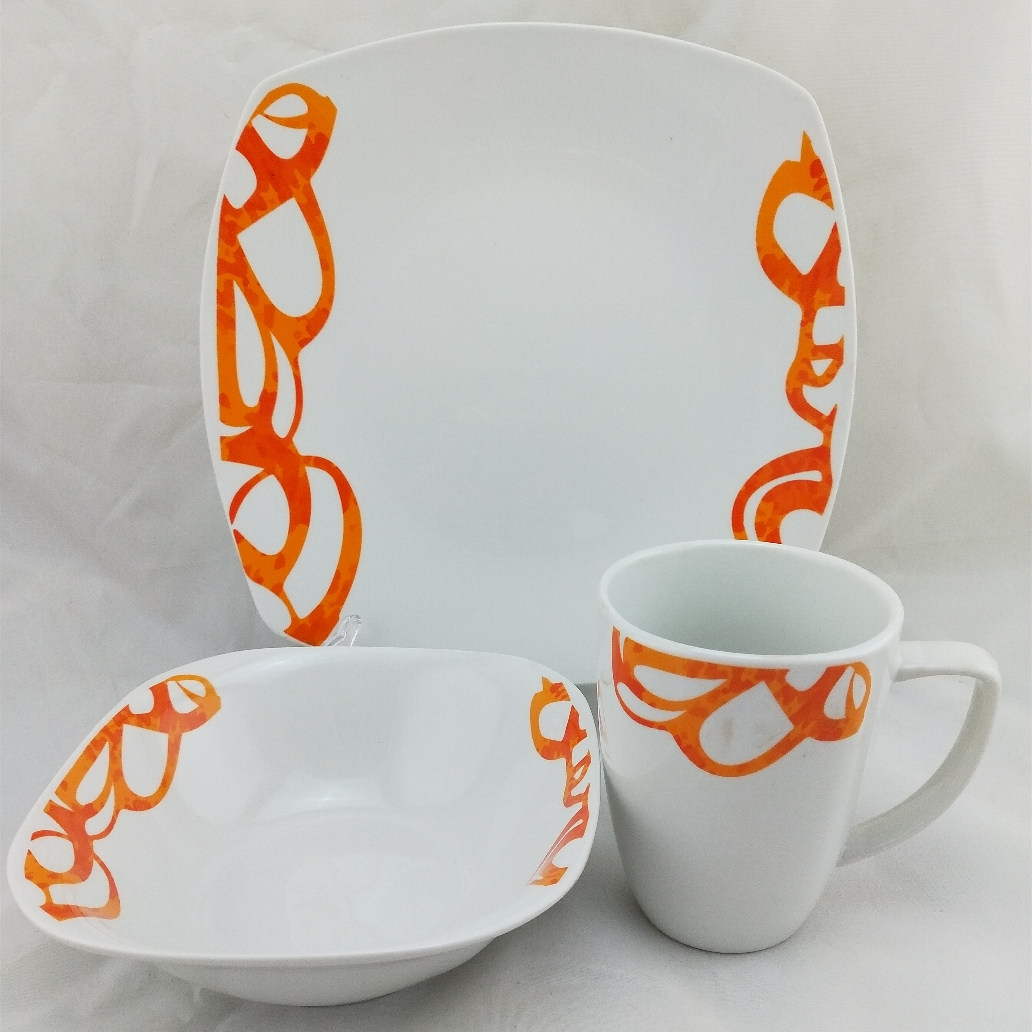 12 Piece Square Dinnerware Set Porcelain