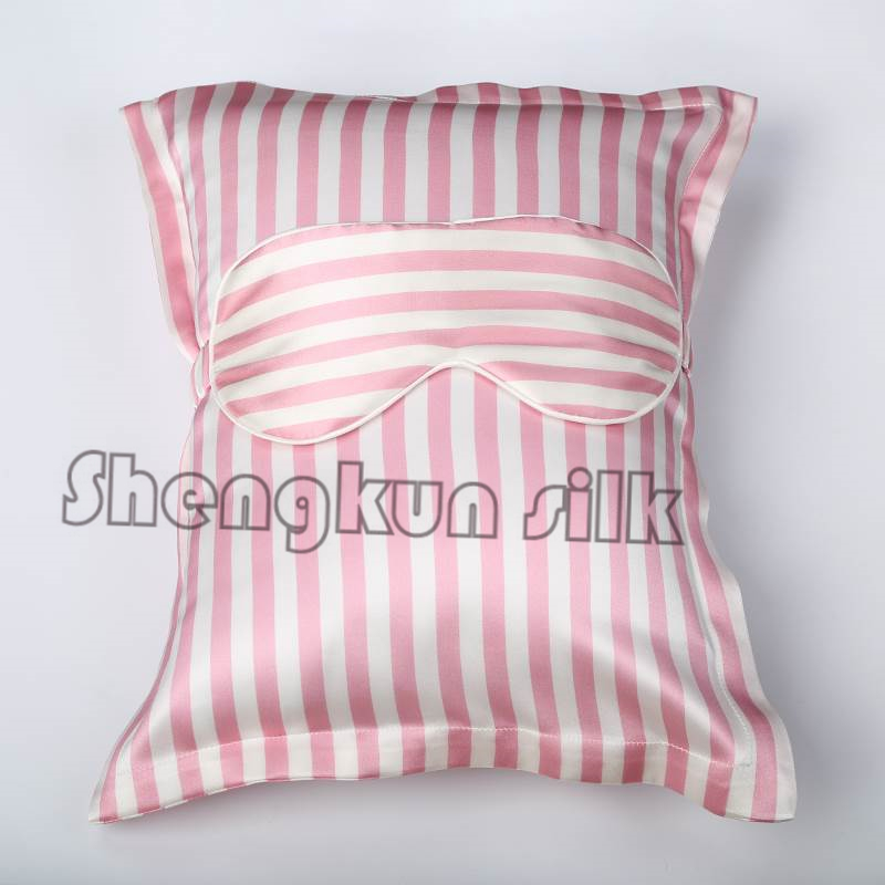 19mm Pure Silk Sleep Beauty Sets Luxury Silk Eye Mask Pillow case Silk Bag Queen Size Stripe Print Color