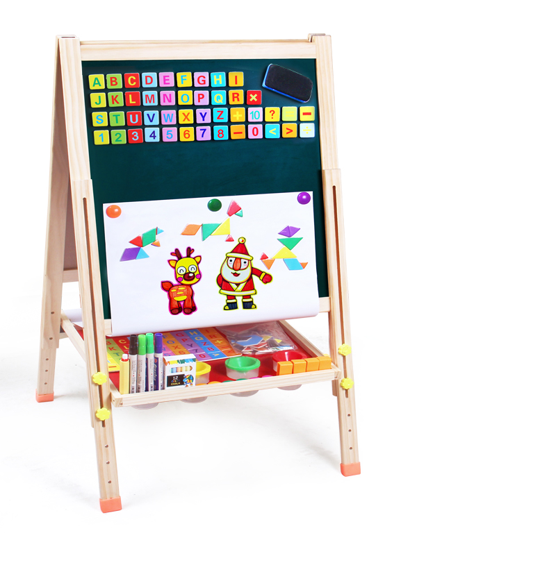Wooden Art Easel Children Easel with Magnetic Chalkboard Kids Black/White Board Easel -A
